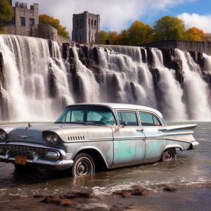 Abandoned car at the waterfalls